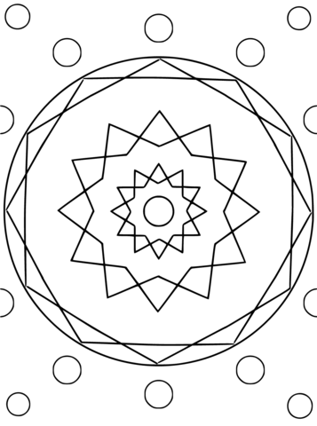 Mandala With Hexagon And Circles Coloring Page